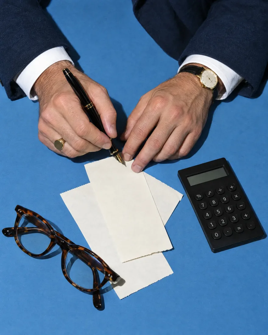 Receipts, a pen and a calculator